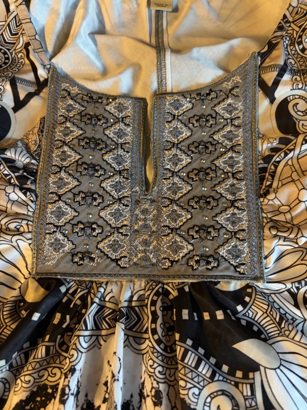Energe' World Wear Printed Silky Scoop-Neck Tunic Top in Brown, White & Beige - Picture 6 of 8